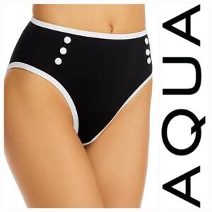 NWT Aqua Swim Pinup Button Detail High Waist Bikini Bottom Sz.‎ L Black/White